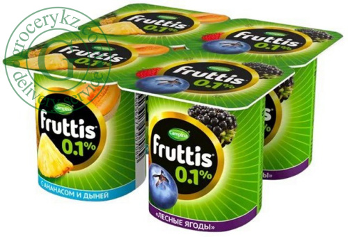 Fruttis yogurt, 0.1%, pineapple and melon, forest berries (4 in 1), 440 g