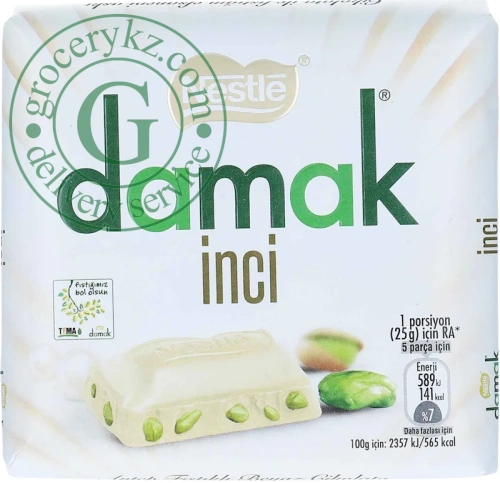 Nestle Damak white chocolate bar with pistachio, 60 g