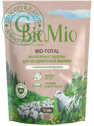BioMio Bio-Total dishwasher tablets, eucalyptus essential oil, 12 tablets