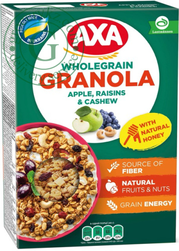 AXA wholegrain granola, apple, raisins and cashew, 375 g