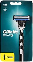 Gillette Mach 3 razor handle + 2 shaving blades, 1 pc