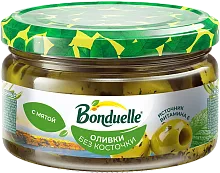 Bonduelle green seedless olives with mint, 250 ml