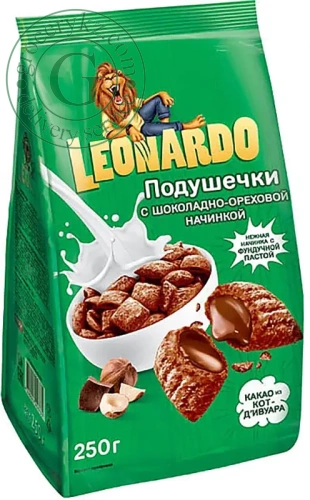 Leonardo cereal pads, chocolate and nut filing, 250 g