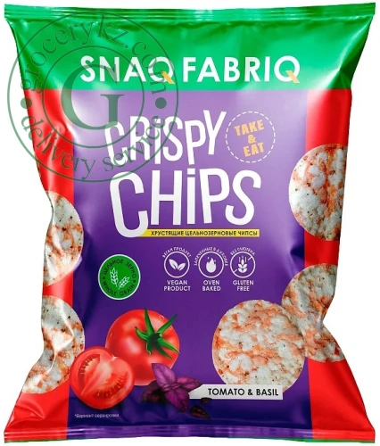Snaq Fabriq whole grain cereal chips, tomatoes and basil, 50 g
