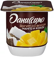 Danissimo yogurt, mango and coconut, 100 g