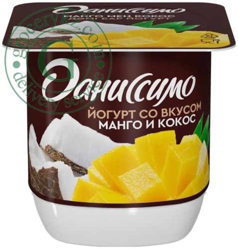 Danissimo yogurt, mango and coconut, 100 g