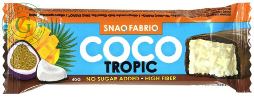 Coco chocolate bar, coconut, mango and passion fruit, 40 g