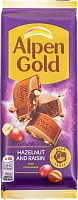 Alpen Gold chocolate with hazelnut and raisins, 80 g