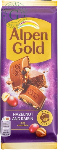Alpen Gold chocolate with hazelnut and raisins, 80 g Alpen Gold chocolate with hazelnut and raisins, 80 g