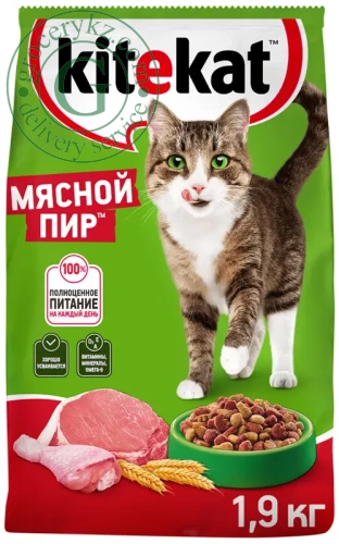 Kitekat dry cat food, meat feast, 1900 g