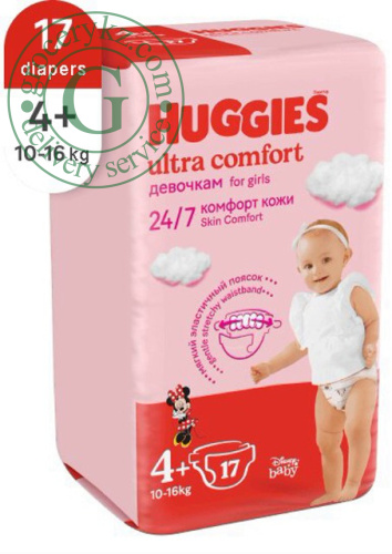 Huggies ultra comfort girls diapers, size 4+, 17 count