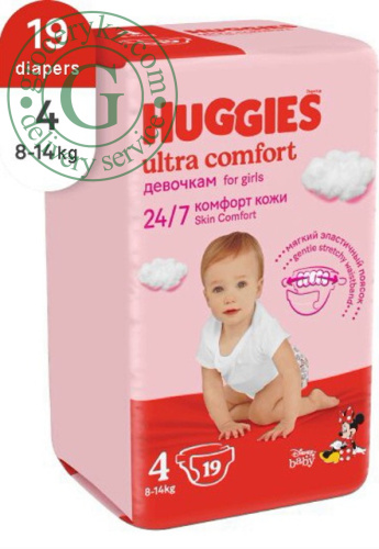 Huggies ultra comfort girls diapers, size 4, 19 count