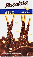 Biscolata biscuit sticks coated milk chocolate with crispy rice, 34 g