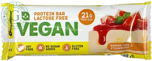 Bombbar vegan protein bar, banana cake and strawberry, 60 g