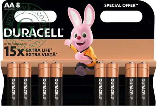 Duracell Extra Life AA batteries, 8 pc