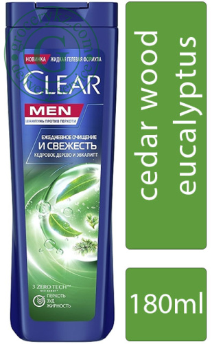 Clear Men shampoo, cedar wood and eucalyptus, 180 ml Clear Men shampoo, cedar wood and eucalyptus, 180 ml