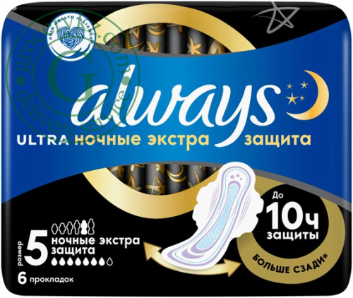 Always Ultra period pads, night extra protection, 6 pc