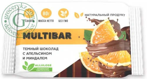 Multibar dark chocolate, orange and almond, 95 g