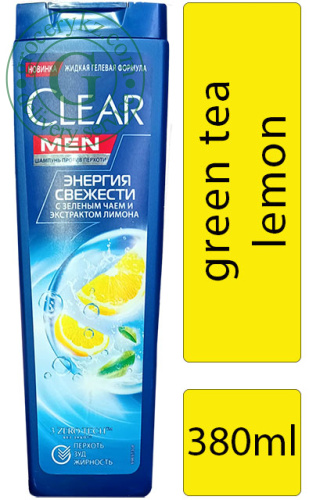 Clear Men shampoo, green tea and lemon extracts, 380 ml Clear Men shampoo, green tea and lemon extracts, 380 ml