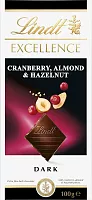 Lindt Excellence dark chocolate, cranberry, almond and hazelnut, 100 g