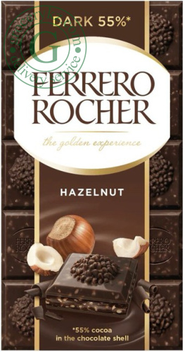 Ferrero Rocher dark chocolate bar, hazelnut, 90 g
