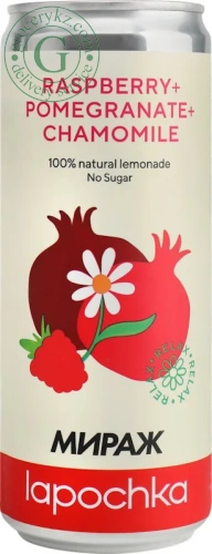 Lapochka lemonade, raspberry, pomegranate and camomile, 0.33 l