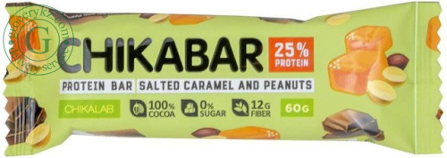 Chikabar protein bar, salted caramel and peanuts, 60 g