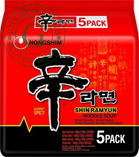 Nongshim Shin Ramen noodle soup, multipack, 5 packages