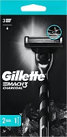 Gillette Mach 3 Charcoal razor handle + 2 shaving blades, 1 pc