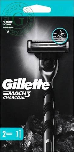 Gillette Mach 3 Charcoal razor handle + 2 shaving blades, 1 pc