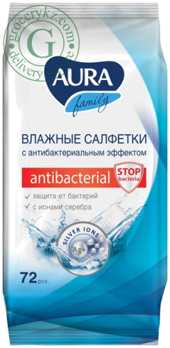 Aura antibacterial wet wipes, silver ions (72 in 1)