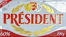 President unsalted butter, 60%, 200 g