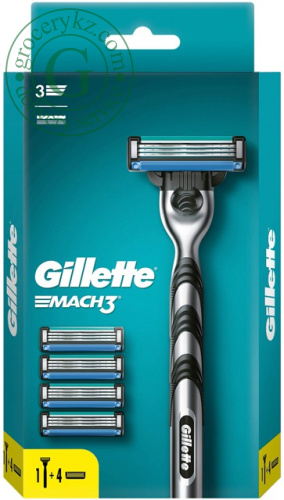 Gillette Mach 3 razor handle + 4 shaving blades, 1 pc