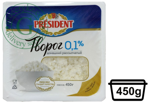 President cottage cheese, crumbly, 0.1%, 450 g