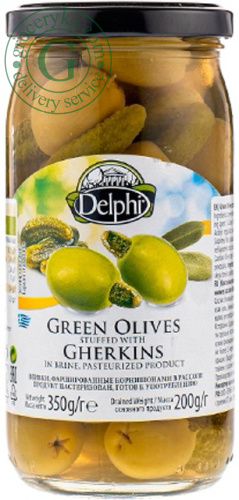 Delphi green olives stuffed with gherkins, 350 g