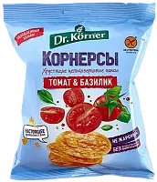 Dr. Korner rice and corn chips, tomatoes and basil, 50 g