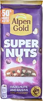 Alpen Gold Super Nuts milk chocolate with hazelnut and raisins, 120 g