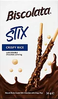 Biscolata biscuit sticks coated milk chocolate with crispy rice, 34 g