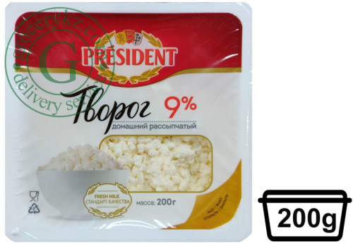 President cottage cheese, crumbly, 9%, 200 g