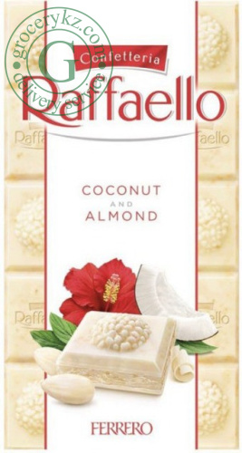Raffaello white chocolate bar, coconut and almond, 90 g