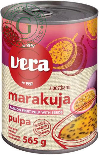 Vera passion fruit pulp with seeds, 565 g