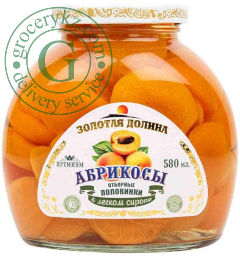 Zolotaya Dolina canned apricot in syrup, 580 ml