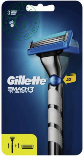 Gillette Mach 3 Turbo razor handle + shaving blades, 1 pc