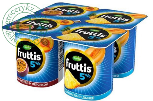 Fruttis yogurt, 5%, passion fruit and peach, pineapple and melon (4 in 1), 460 g