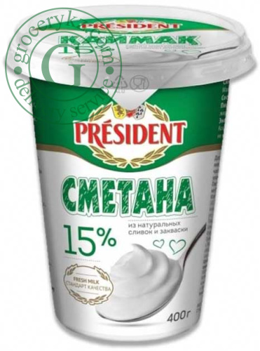 President sour cream, 15%, 400 g
