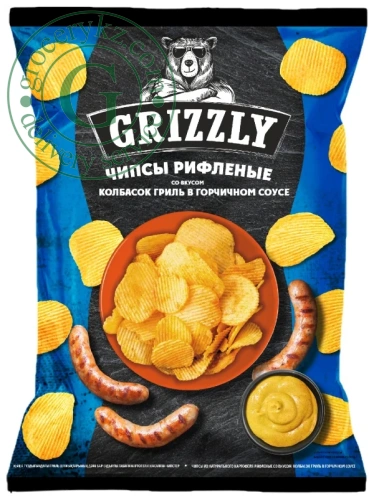 Grizzly potato corrugated chips, grilled sausages in mustard sauce, 55 g