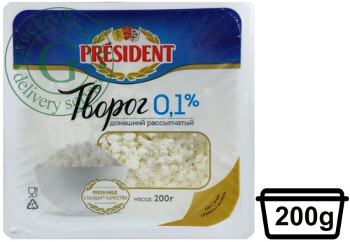 President cottage cheese, crumbly, 0.1%, 200 g