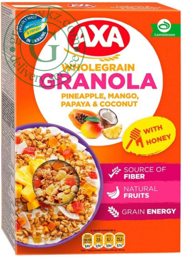AXA wholegrain granola, pineapple, mango, papaya and coconut, 375 g