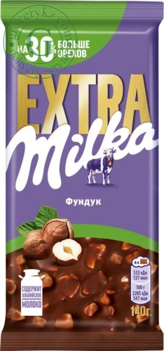 Milka Extra milk chocolate bar, hazelnut, 140 g