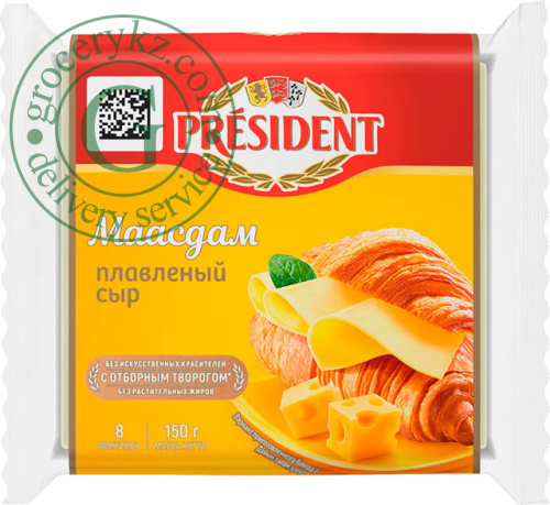 President processed cheese in slice, maasdam, 150 g